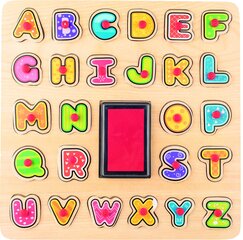 Woody 91808 Деревянная головоломка со штампиками "ABC алфавит" (27шт.) детям от 3 лет + (30x30x0.7cm) цена и информация | Развивающие игрушки | kaup24.ee