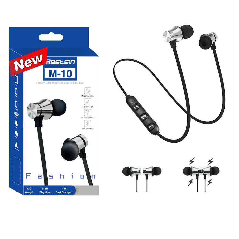Juhtmevabad spordikõrvaklapid BestSin Sports M-10 Magnetic Bluetooth mikrofoniga must/hõbedane hind ja info | Kõrvaklapid | kaup24.ee
