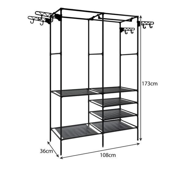 Kahekordne riidestange, must, 173x36x108 cm hind ja info | Nagid | kaup24.ee