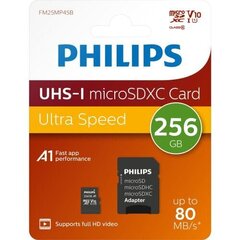 Карта памяти Philips MicroSDHC 256GB class 10|UHS 1 + Адаптер цена и информация | Philips Телефоны и аксессуары | kaup24.ee