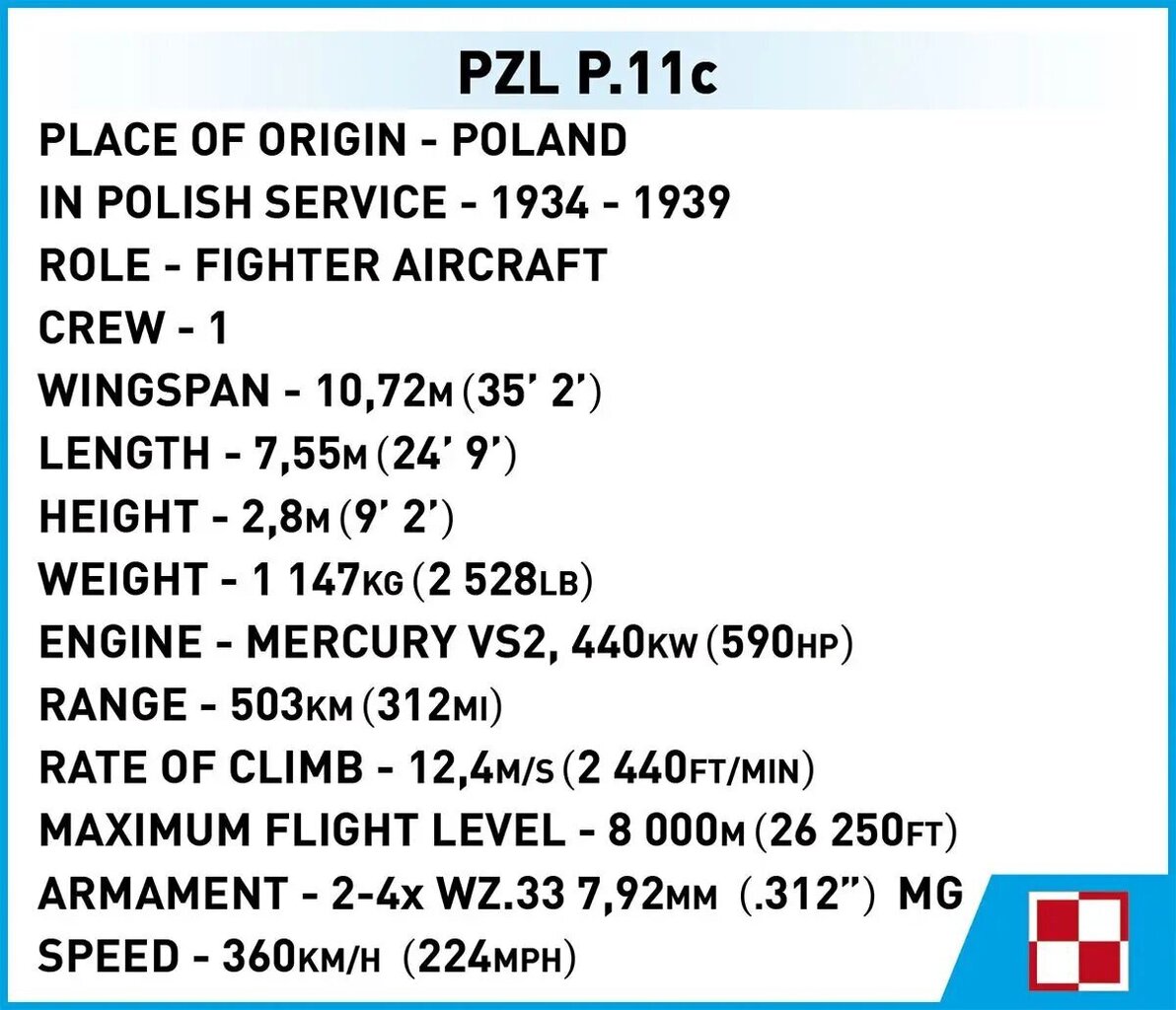 Konstruktor hävitaja PZL P.11c Cobi hind ja info | Klotsid ja konstruktorid | kaup24.ee