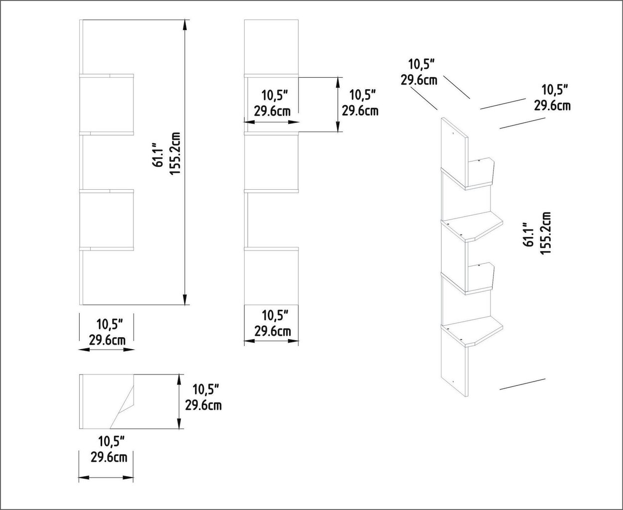 Seina riiul, Asir, 29,6x29,6x155,2 cm, valge hind ja info | Riiulid | kaup24.ee