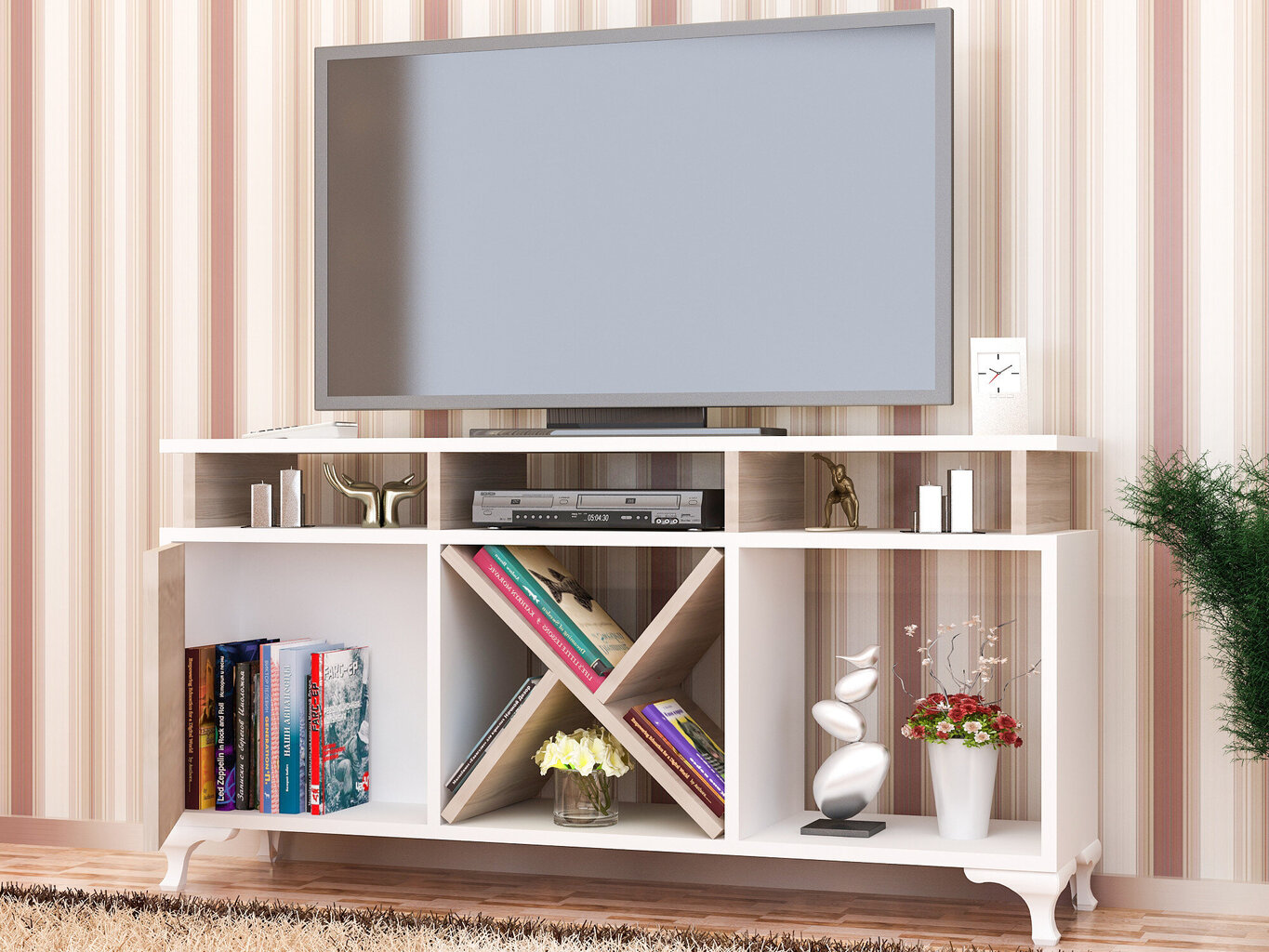 TV alus, Asir, 120x53,6x29,5 cm, valge/pruun цена и информация | TV alused | kaup24.ee