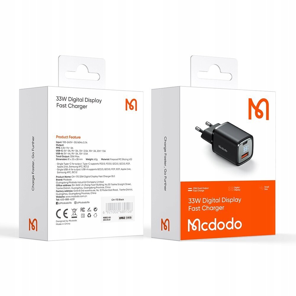 Mcdodo USB/USB-C, 3A hind ja info | Mobiiltelefonide laadijad | kaup24.ee