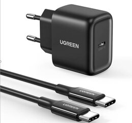 Wall charger UGREEN CD250, 25W, USB-C (black) + USB-C to USB-C cable, 2m (black) цена и информация | Зарядные устройства для телефонов | kaup24.ee