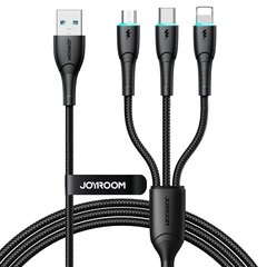 USB кабель Joyroom SA33-1T3 USB to Lightning+USB-C+MicroUSB 3.5A 1.2m черный цена и информация | Borofone 43757-uniw | kaup24.ee