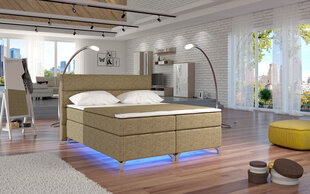 Voodi Amadeo LED valgustusega, 140x200 cm, gobelään, beeži värvi цена и информация | Кровати | kaup24.ee