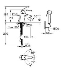 Grohe Eurosmart New смеситель для умывальника с биде-душем 23124002, размер S цена и информация | Смесители | kaup24.ee