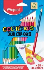 Цветные карандаши MAPED "Color`Peps" DUO 18 штуки FSC цена и информация | Принадлежности для рисования, лепки | kaup24.ee