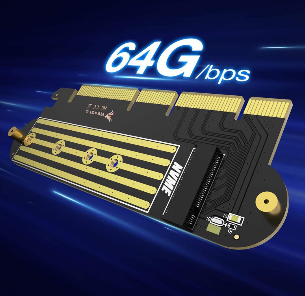 Reagle adapter PCI-E x16 x8 x4 m.2 SSD NVMe 64Gbps цена и информация | Sisemised kõvakettad (HDD, SSD, Hybrid) | kaup24.ee