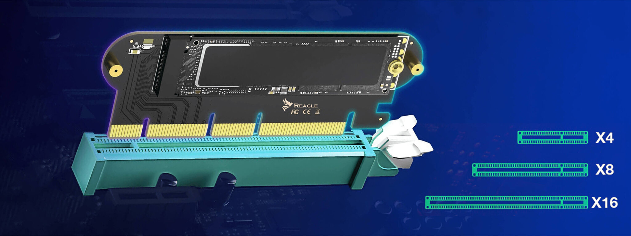 Reagle adapter PCI-E x16 x8 x4 m.2 SSD NVMe 64Gbps цена и информация | Sisemised kõvakettad (HDD, SSD, Hybrid) | kaup24.ee