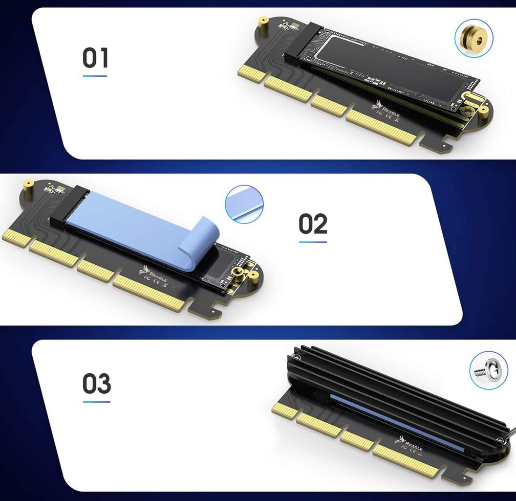 Reagle adapter PCI-E x16 x8 x4 m.2 SSD NVMe 64Gbps цена и информация | Sisemised kõvakettad (HDD, SSD, Hybrid) | kaup24.ee