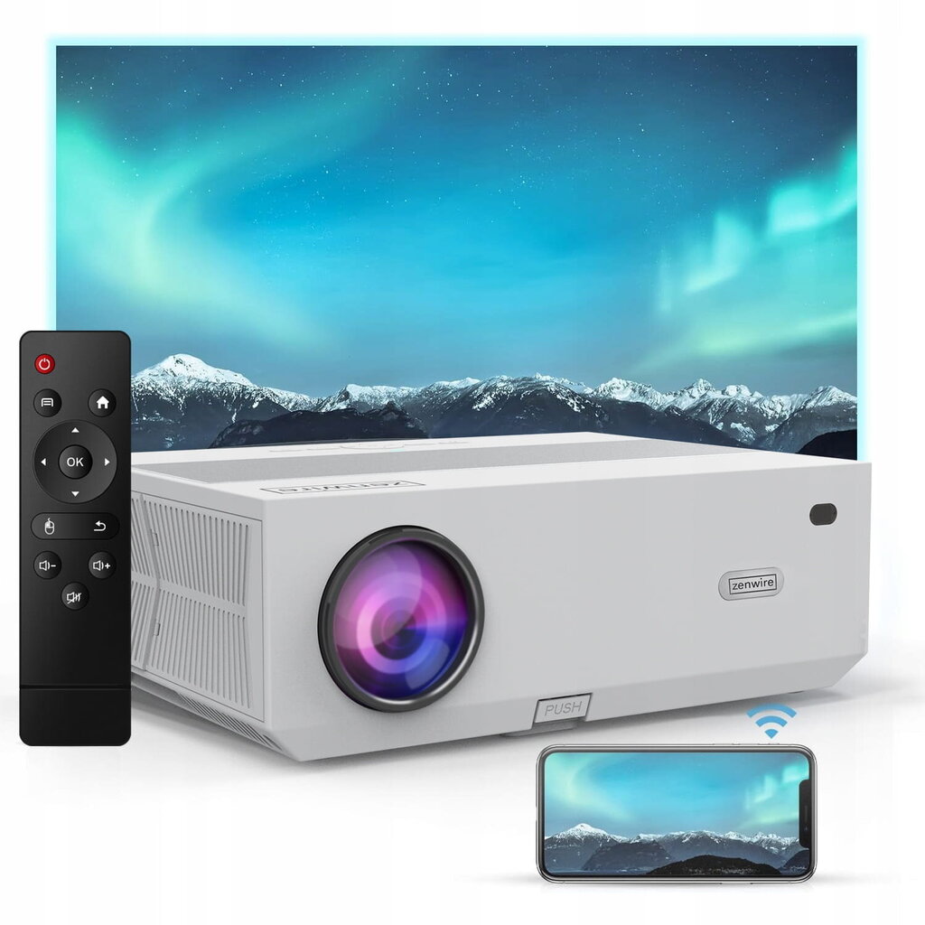 Projektor Android 9.0 SMART TV Full HD 4K 13500lm 450 Ansi 5000:1 WiFi 2.4/5 GHz Miracast Aircast Bluetooth 5.1 AutoKeystone Zenwire e600h цена и информация | Projektorid | kaup24.ee