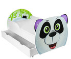 Кровать с матрасом и ящиком для постельного белья Панда, 140 x 80 см, белая/черная