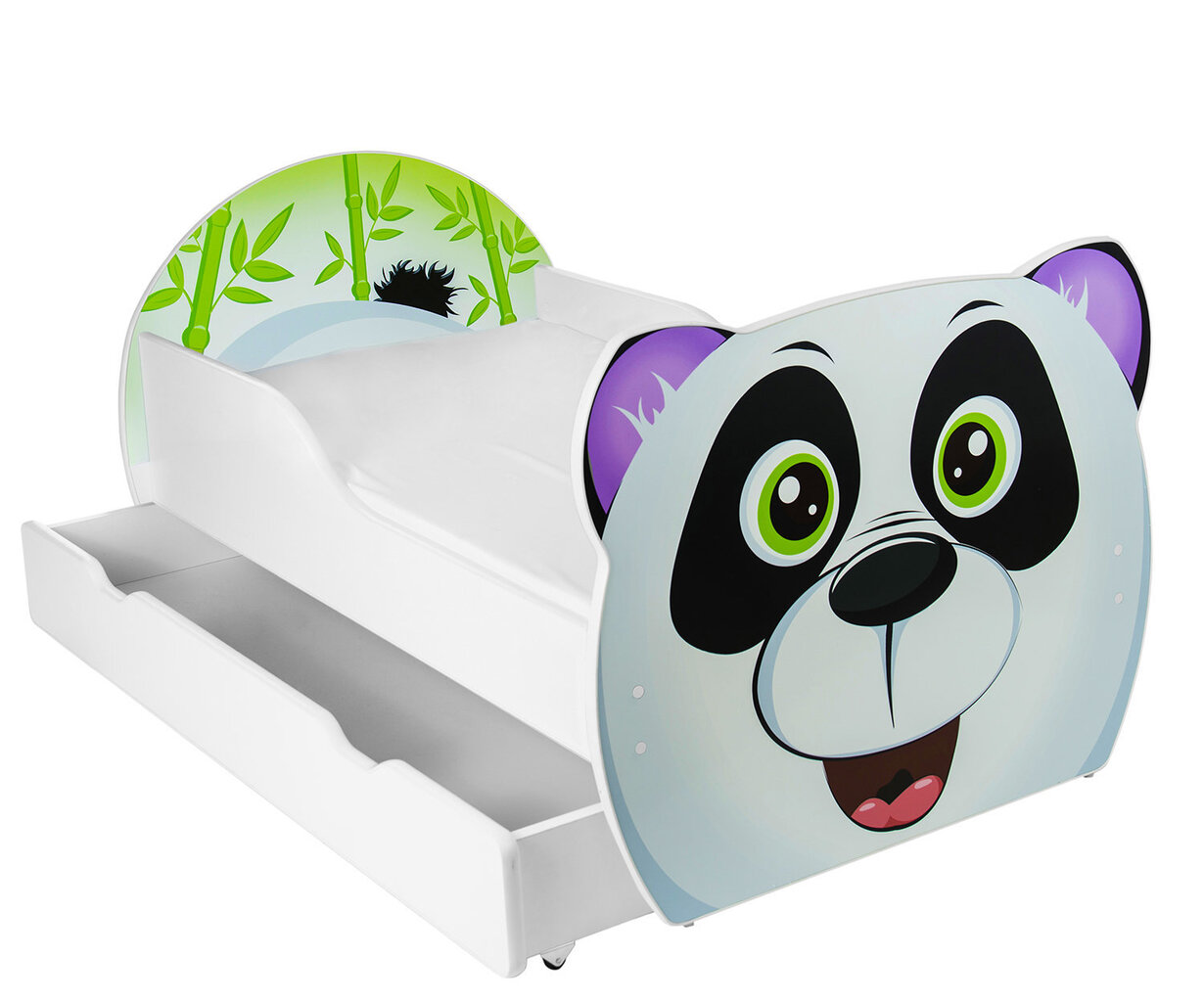 Voodi madratsi ja voodipesukastiga Panda, 140 x 80 cm, valge/must hind ja info | Lastevoodid | kaup24.ee