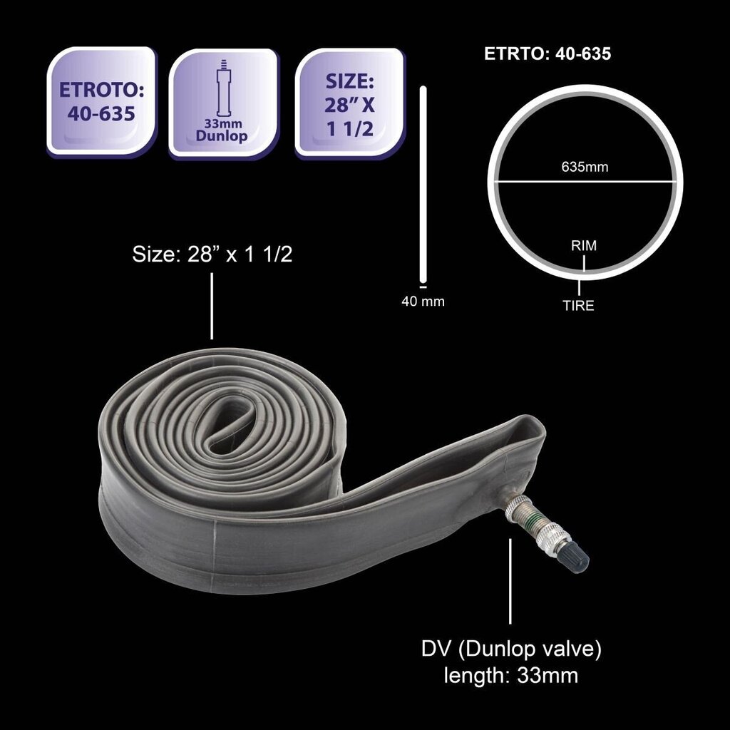 Jalgratta sisekumm Bicycle Gear 28x1 1/2DV, must hind ja info | Jalgratta sisekummid ja rehvid | kaup24.ee