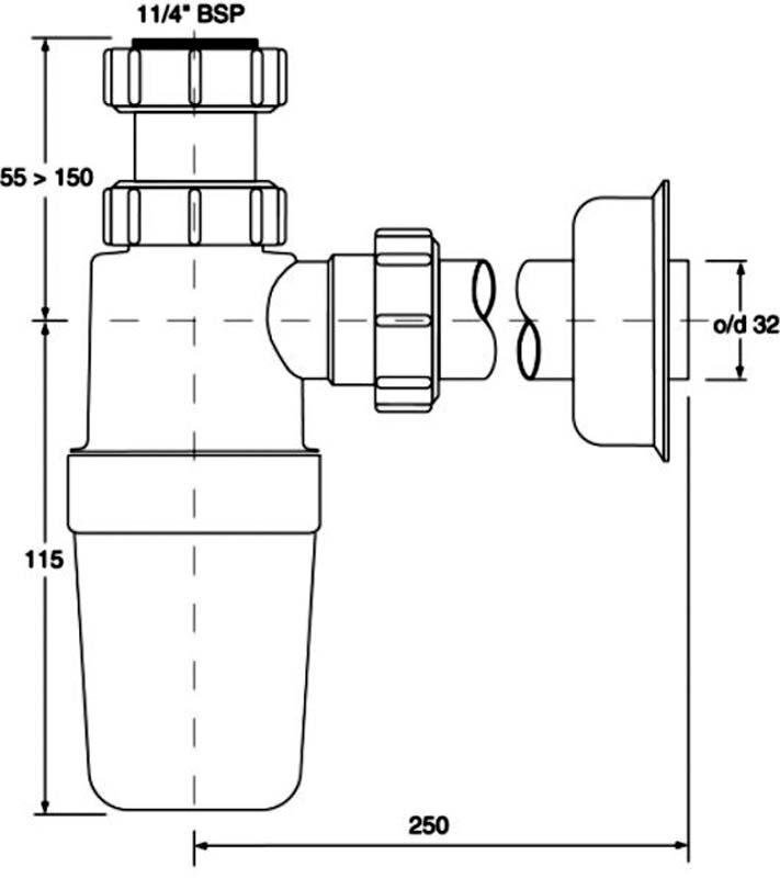 Valamu sifoon ilma peata McAlpine MCHC2J32, 32 mm hind ja info | Sifoonid | kaup24.ee