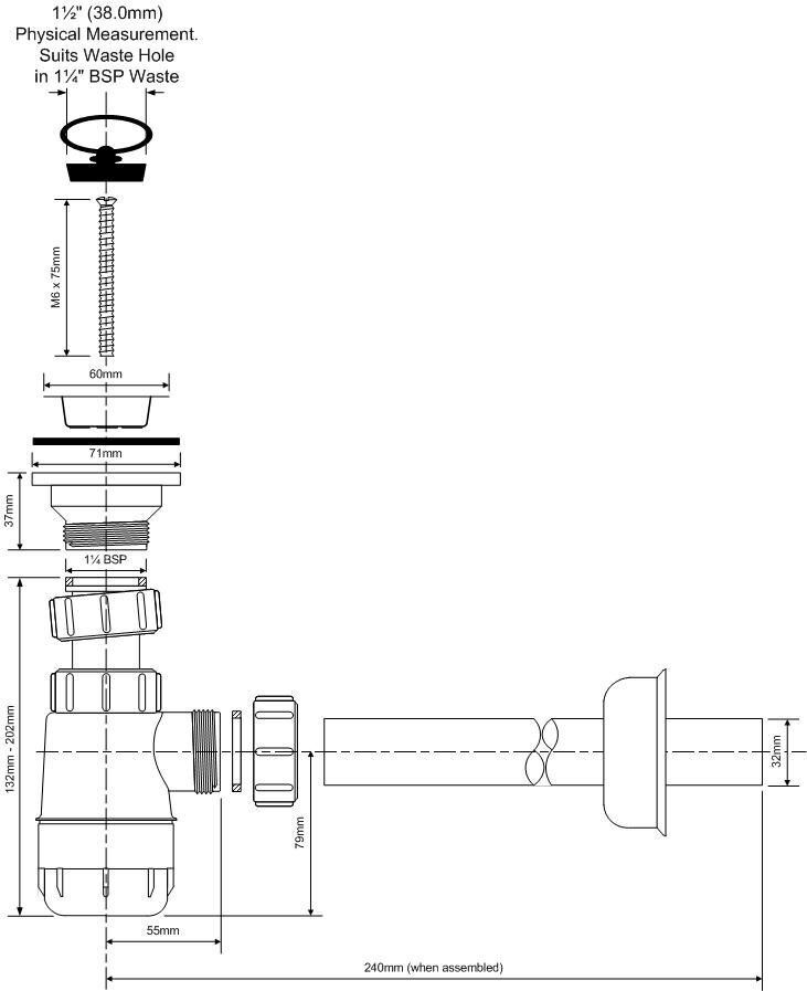 Valamu sifoon peaga McAlpine MCHC1L, 32 mm цена и информация | Sifoonid | kaup24.ee