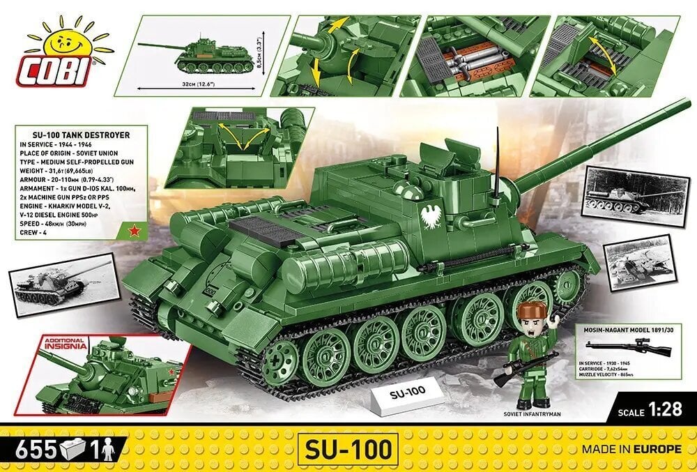 Konstruktor tank Cobi SU-100, 655 tk. hind ja info | Klotsid ja konstruktorid | kaup24.ee