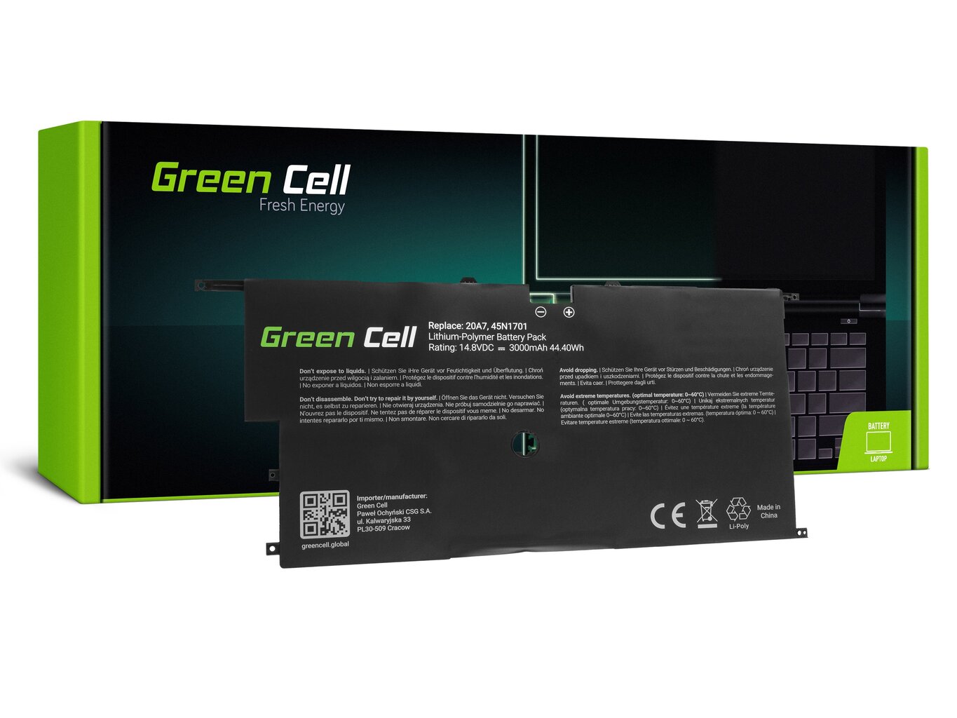 Green Cell Laptop Battery 45N1700 45N1701 45N1702 45N1703 Lenovo ThinkPad X1 Carbon 2nd Gen hind ja info | Sülearvuti akud | kaup24.ee