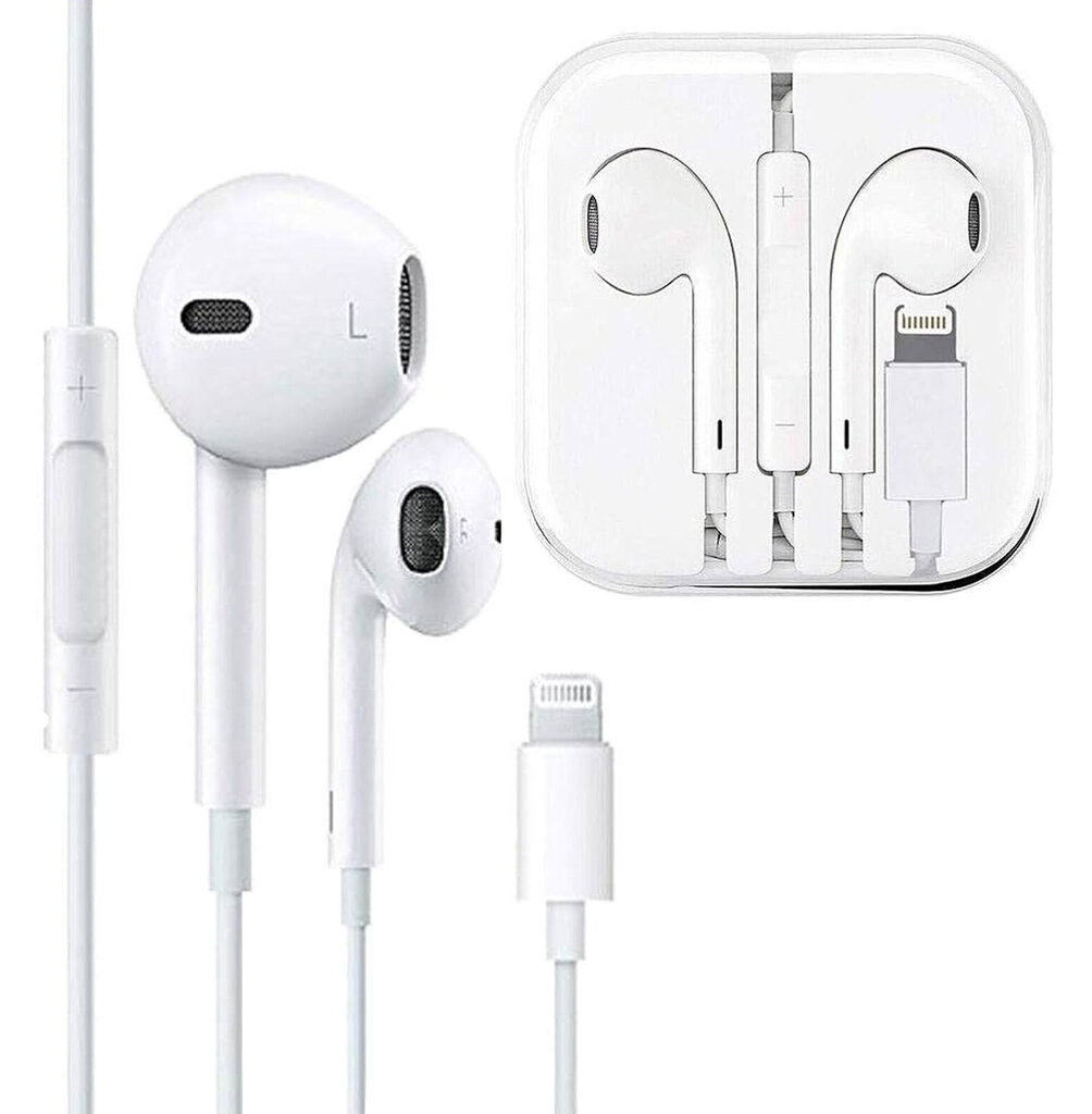 Juhtmega kõrvaklapid Deep-Tech EarPods Beats Apple iPhone 13 Pro Max/12/11/X/XR/XS/7/7 Plus/8/8+ Lightning pistik + mikrofon valged hind ja info | Kõrvaklapid | kaup24.ee