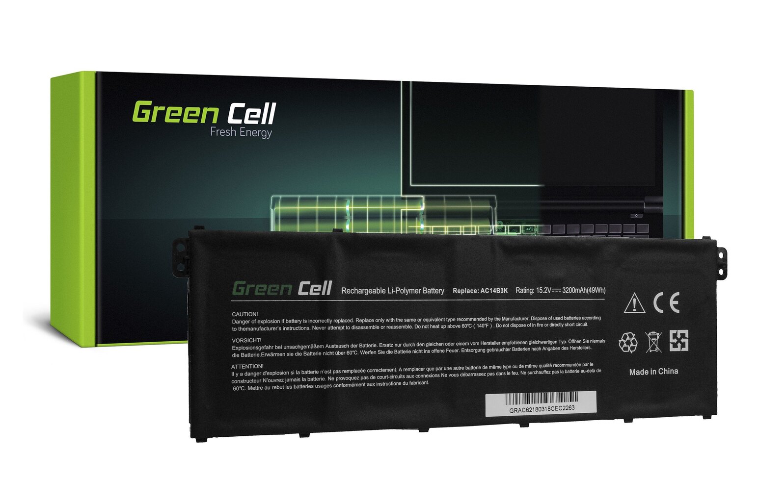 Sülearvuti aku Green Cell Laptop Battery for Acer Aspire 5 A515 A517 E15 ES1-512 ES1-533 R5-571T V3-372 Nitro 5 AN515-51 цена и информация | Sülearvuti akud | kaup24.ee