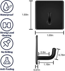 Крючок клейкий квадратный, цвет черный, нержавеющая сталь, 4 шт. цена и информация | Аксессуары для ванной комнаты | kaup24.ee