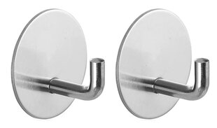 Крючок клейкий круглый, цвет серебряный, нержавеющая сталь, 2 шт. цена и информация | Аксессуары для ванной комнаты | kaup24.ee