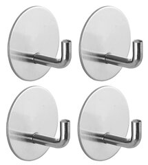 Крючок клейкий круглый, цвет серебряный, нержавеющая сталь, 4 шт. цена и информация | Аксессуары для ванной комнаты | kaup24.ee