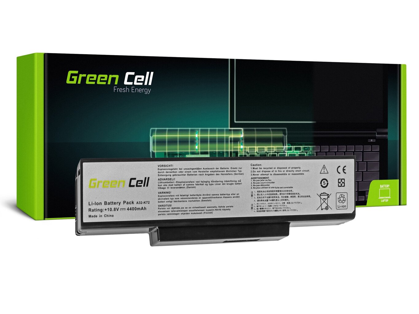 Sülearvuti aku Green Cell Laptop Battery for Asus N71 K72 K72J K72F K73SV N71 N73 N73S N73SV X73S цена и информация | Sülearvuti akud | kaup24.ee