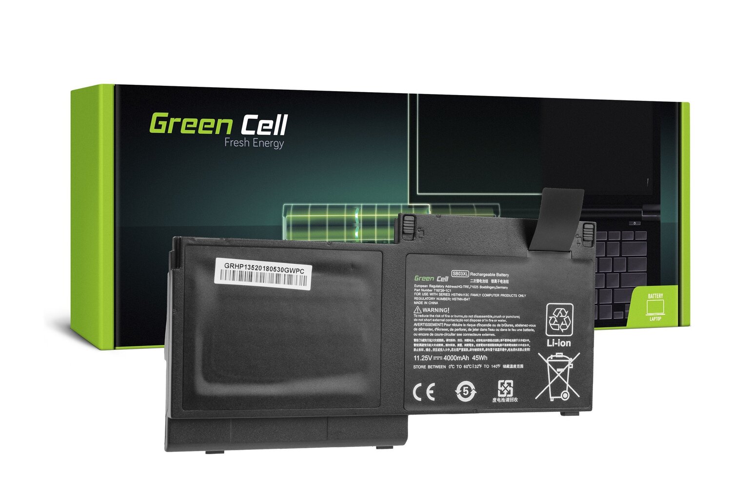 Green Cell Laptop Battery SB03XL HP EliteBook 720 G1 G2 820 G1 G2 hind ja info | Sülearvuti akud | kaup24.ee