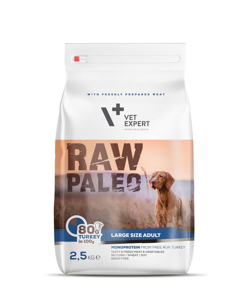 Raw Paleo teraviljavaba kuivtoit suurt tõugu koertele Täiskasvanud Suurt tõugu kalkuniga, 2,5 kg цена и информация | Kuivtoit koertele | kaup24.ee