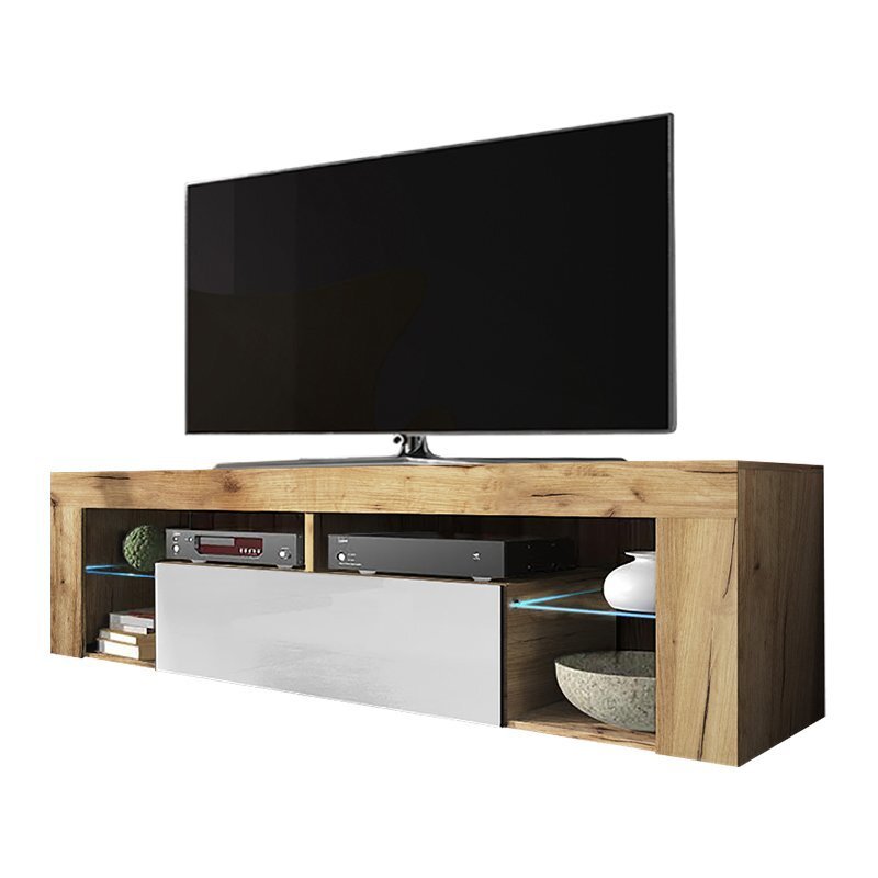 TV laud Hugo LED, pruun/valge цена и информация | TV alused | kaup24.ee