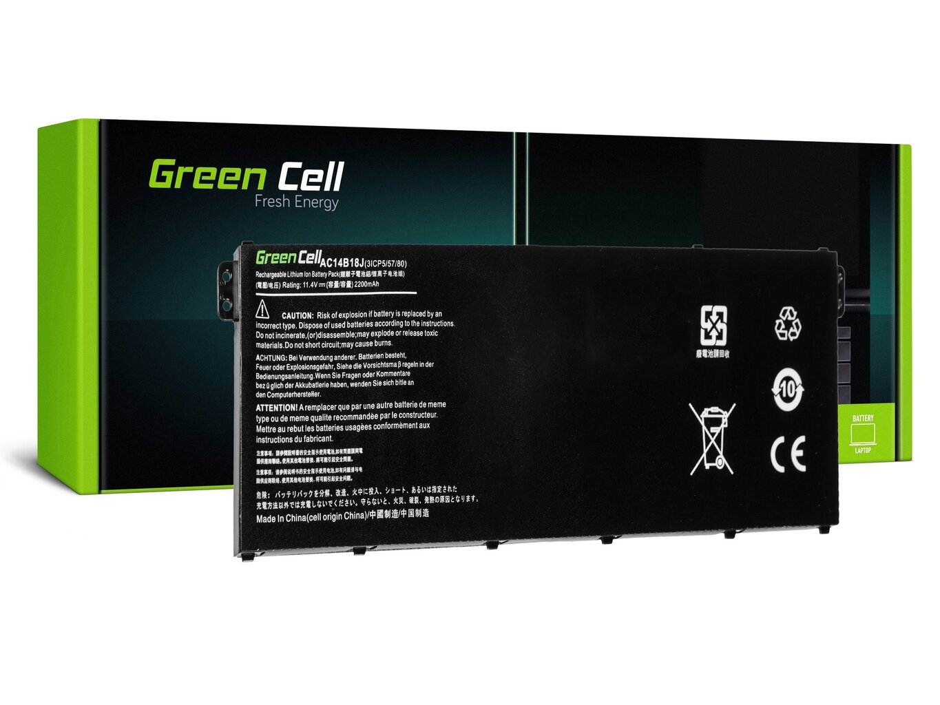 Sülearvuti aku Green Cell Laptop Battery for Acer Aspire E 11 ES1-111M ES1-131 E 15 ES1-512 Chromebook 11 CB3-111 13 CB5-311 hind ja info | Sülearvuti akud | kaup24.ee