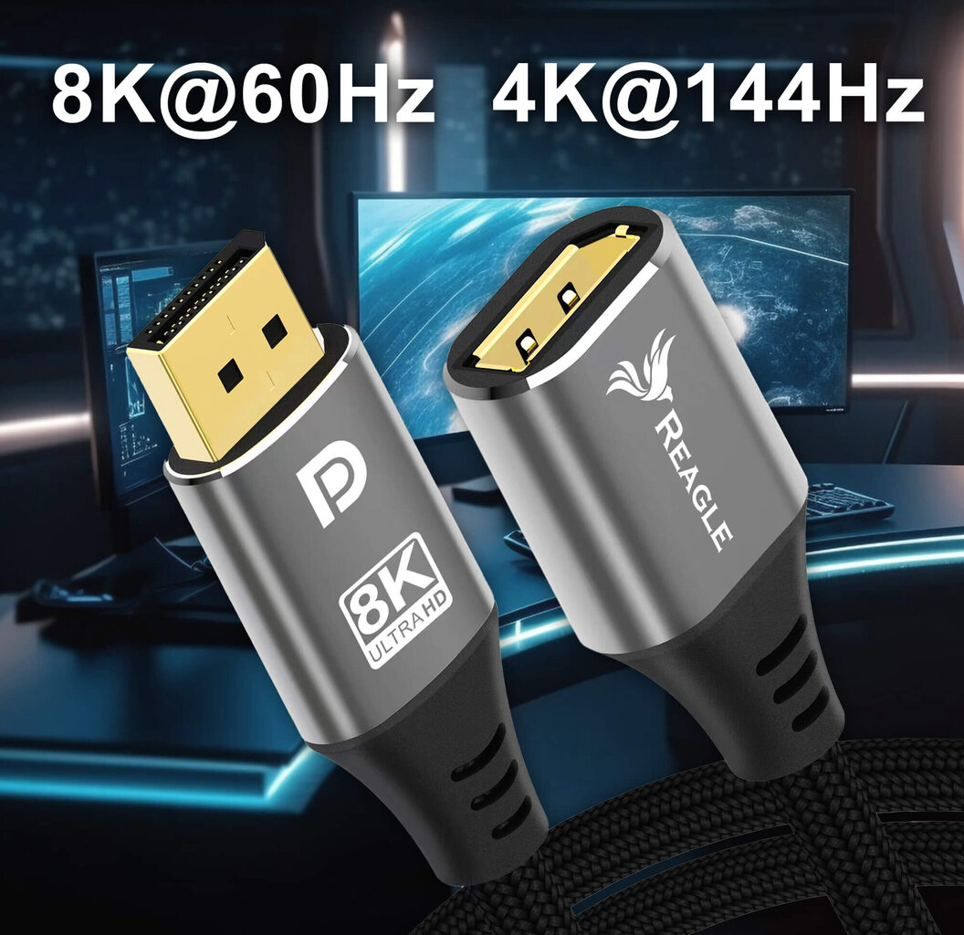 DisplayPort 1.4 DP 8K 4K@144Hz HDR 2M laiendaja цена и информация | Mobiiltelefonide kaablid | kaup24.ee