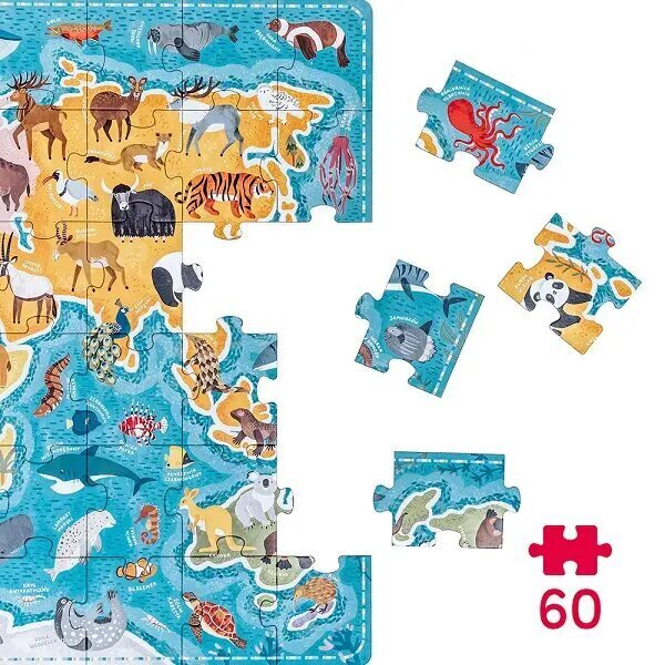 Pusle Puzzlove - World Map Animals, 60 tk. hind ja info | Pusled | kaup24.ee