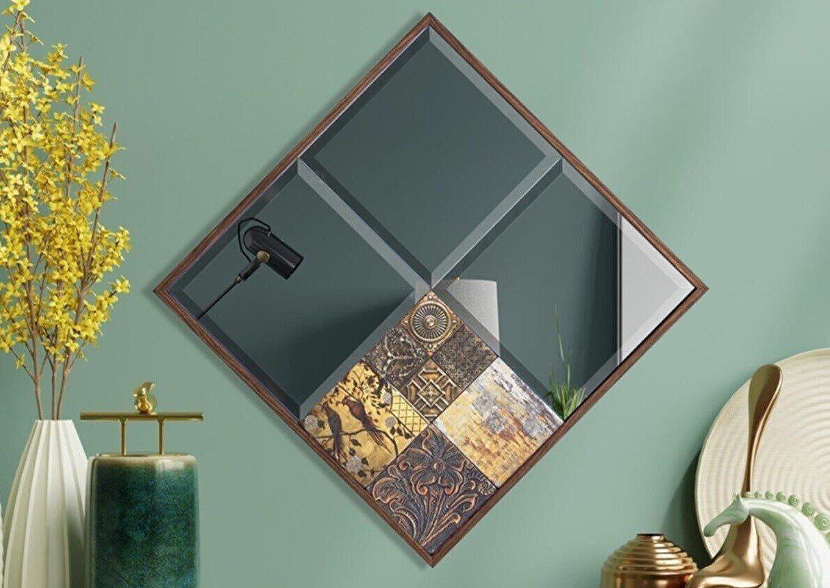 Dekoratiivne peegel, Asir, 45x45 cm, pruun/oranž hind ja info | Peeglid | kaup24.ee