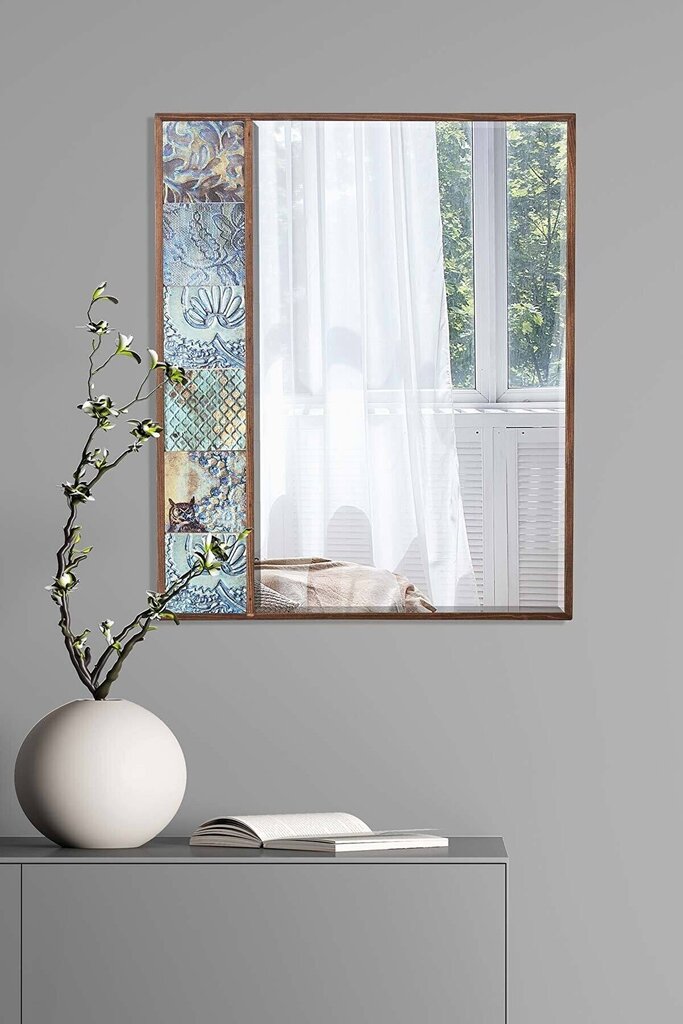 Dekoratiivne peegel, Asir, 50x62 cm, tumepruun/oranž цена и информация | Peeglid | kaup24.ee
