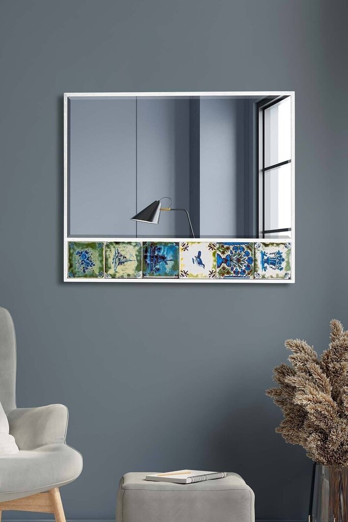 Dekoratiivne peegel, Asir, 50x62 cm, valge/sinine hind ja info | Peeglid | kaup24.ee
