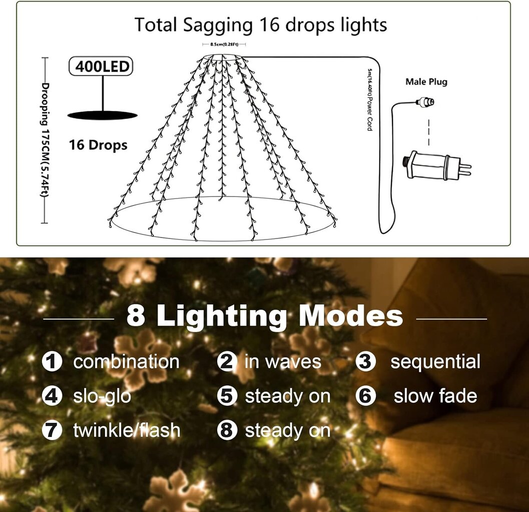 LED jõulutuled, 1,75m x 16 kiudu hind ja info | Jõulutuled | kaup24.ee