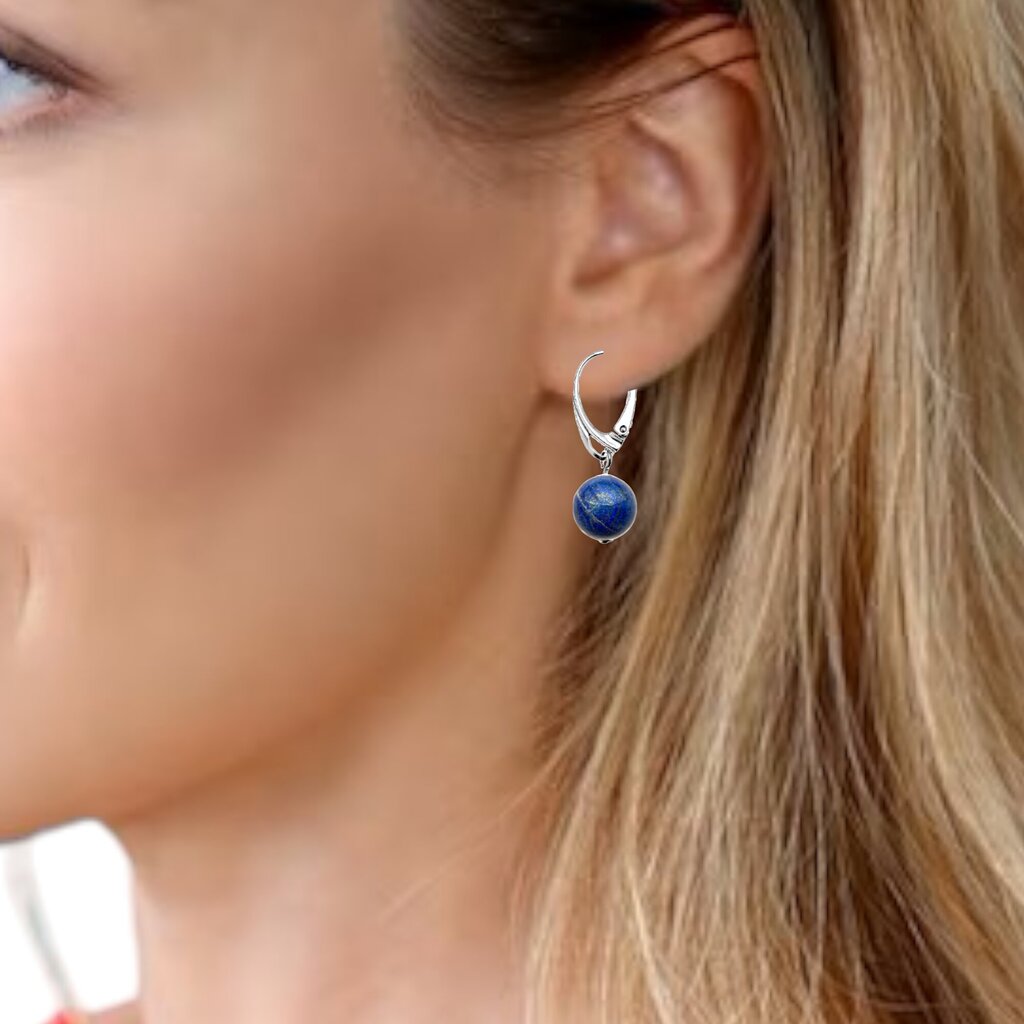 Hõbedast kõrvarõngad poolvääriskiviga Lapis Lazuli naistele, I.L.U.S hind ja info | Kõrvarõngad | kaup24.ee