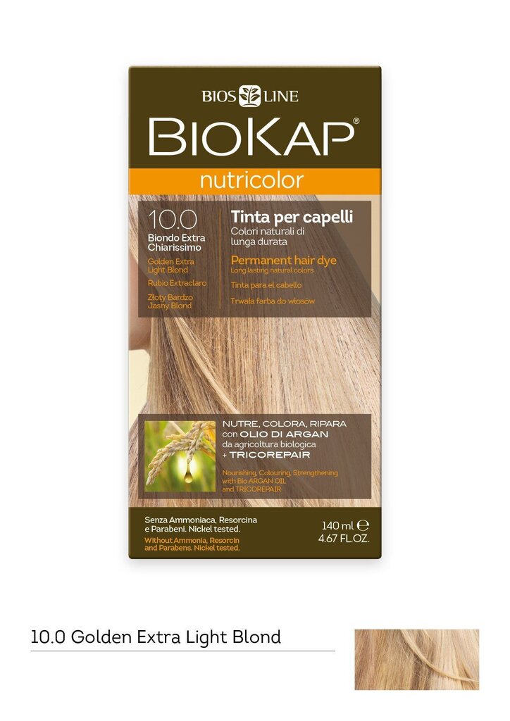 Juuksevärv Biokap Nutricolor Nr. 10.0 Golden Extra Light Blond Dye 140 ml hind ja info | Juuksevärvid | kaup24.ee