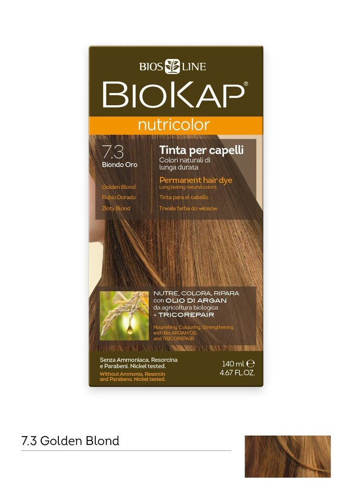 Juuksevärv Biokap Nutricolor Nr. 7.3 Golden Blond Dye 140 ml hind ja info | Juuksevärvid | kaup24.ee