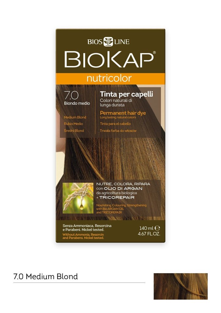 Juuksevärv Biokap Nutricolor Nr. 7.0 Medium Blond Dye 140 ml цена и информация | Juuksevärvid | kaup24.ee