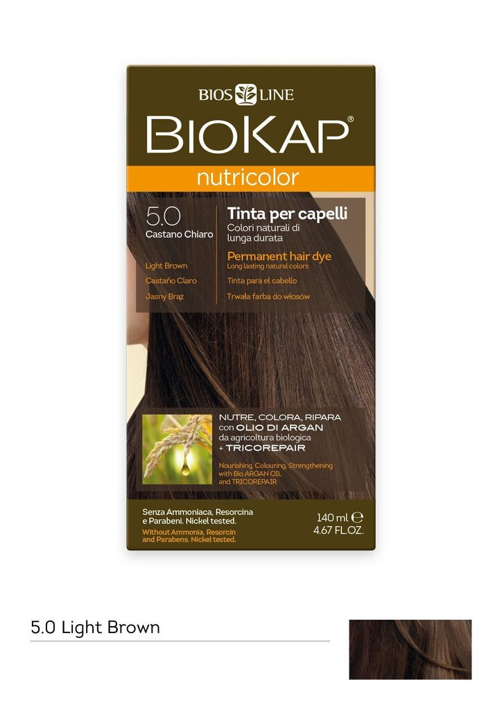 Juuksevärv Biokap Nutricolor Nr.5.0 Light Brown Dye 140 ml hind ja info | Juuksevärvid | kaup24.ee