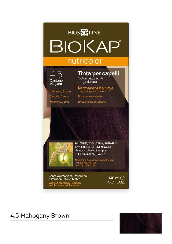 Juuksevärv Biokap Nutricolor Nr. 4.5 Mahogany Brown Dye 140 ml цена и информация | Juuksevärvid | kaup24.ee