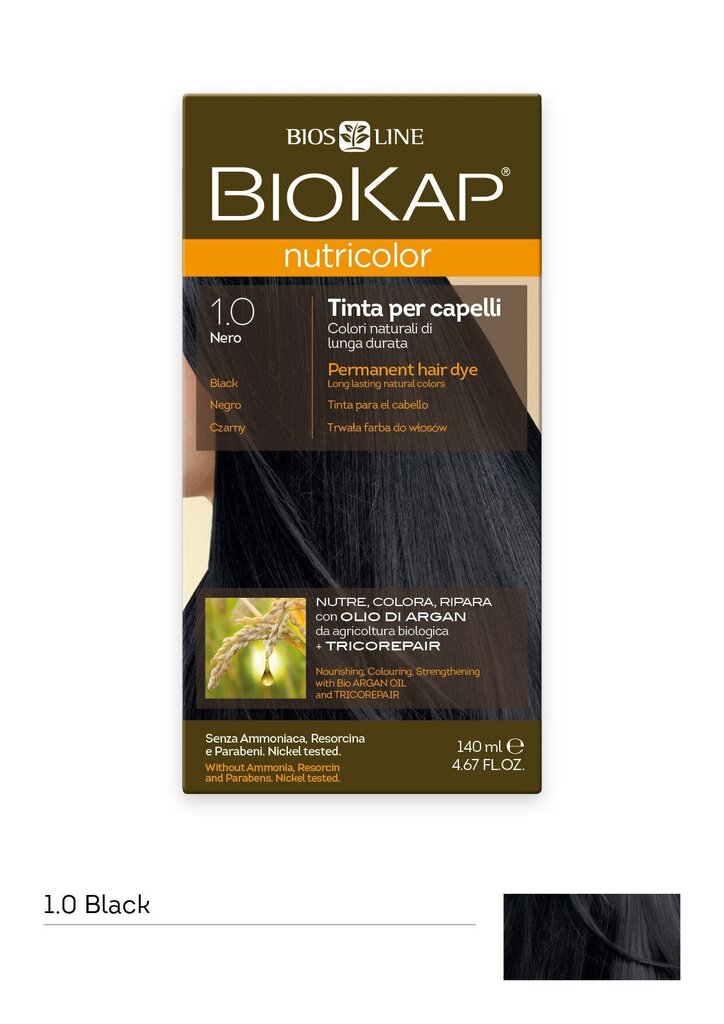 Juuksevärv Biokap Nutricolor Nr. 1.0 Black Dye 140 ml цена и информация | Juuksevärvid | kaup24.ee