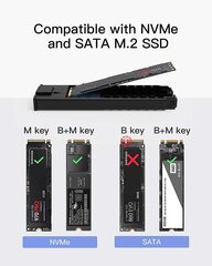 Inateck aluminum nvme m.2 корпус с передачей USB 3,2 Gen 2 (10 Гбит / с), поддерживает M.2 SATA и NVME SSD (2242, 2260, 2280) с USB A до C и USB C -кабелем, Toolless, Fe2025 цена и информация | Кабели и провода | kaup24.ee