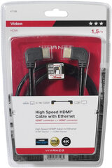Кабель Vivanco HDMI-HDMI 1,5м угол (47106) цена и информация | Кабели и провода | kaup24.ee