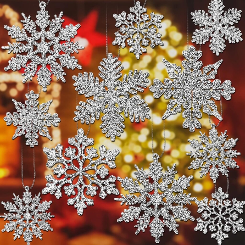 Hõbedaste jõulude lumehelbekaunistuste komplekt Fobaston, 30 tk hind ja info | Kuuseehted | kaup24.ee